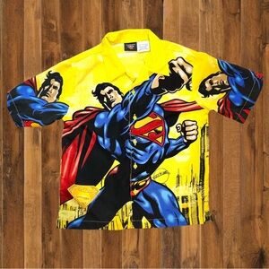 Vintage Superman Button-Up Shirt – Kids M (10/12) – All-Over Comic Print